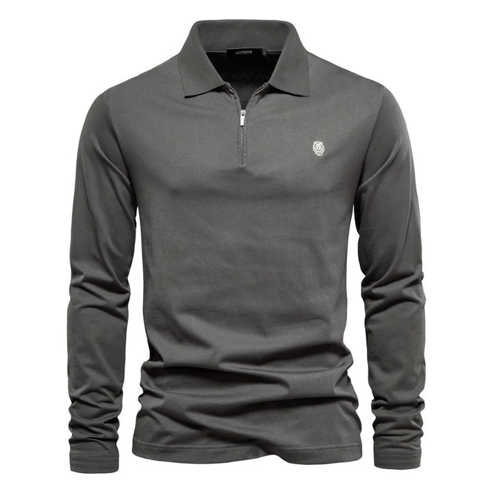 Men's Long-Sleeved Polo Shirt with Zipper for Stylish Comfort