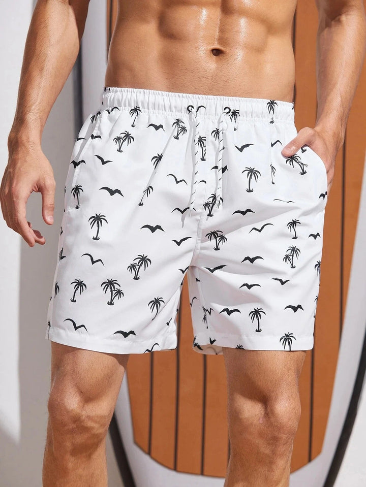 Men's Palm Print Bathing Shorts for Summer Style