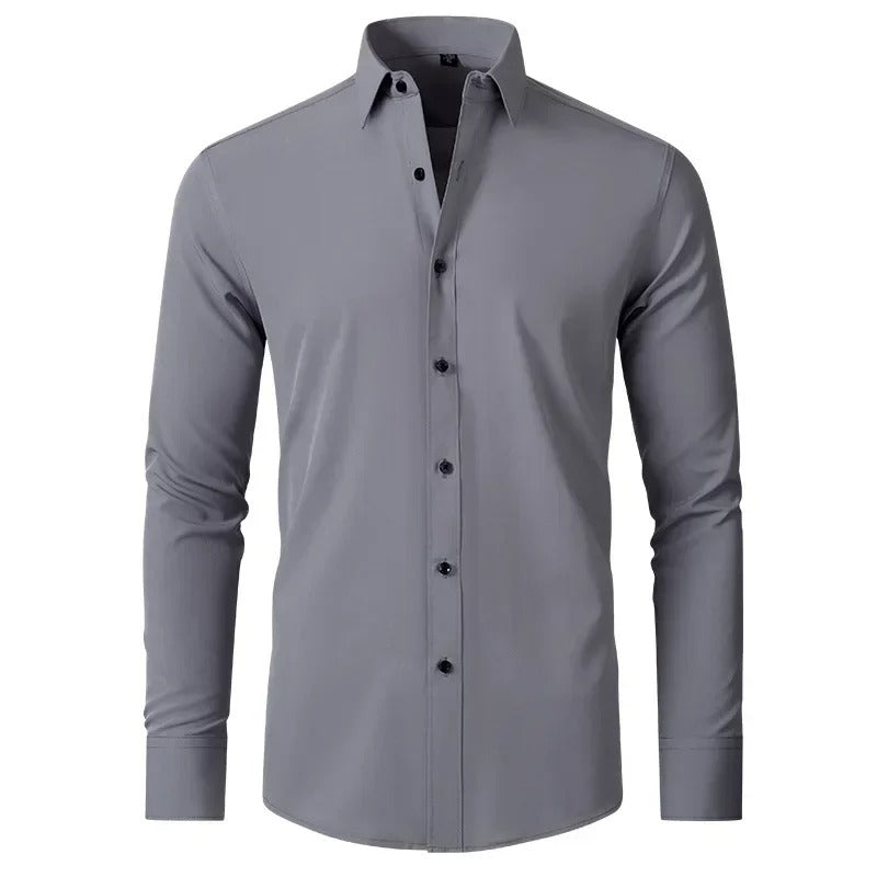 Men's Business Shirt with Button Bar for Professional Style