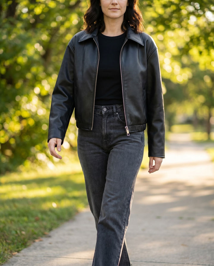 Women's Sophisticated Fitted Faux Leather Jacket for Casual Wear