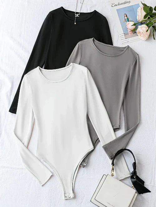 Women's 3-Pack Casual Long Sleeve Bodysuits