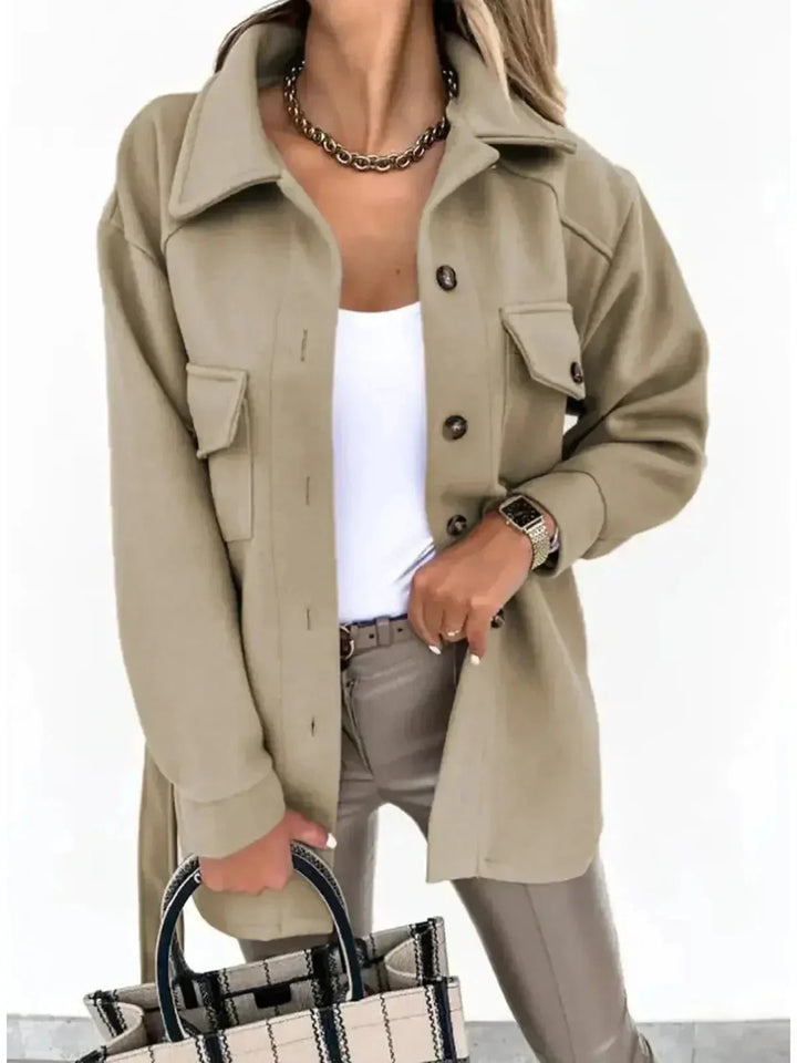 Women's Oversized Button-Front Jacket with Patch Pockets