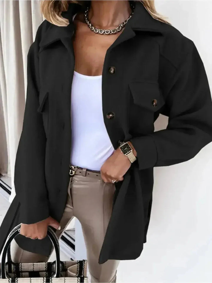 Women's Oversized Button-Front Jacket with Patch Pockets