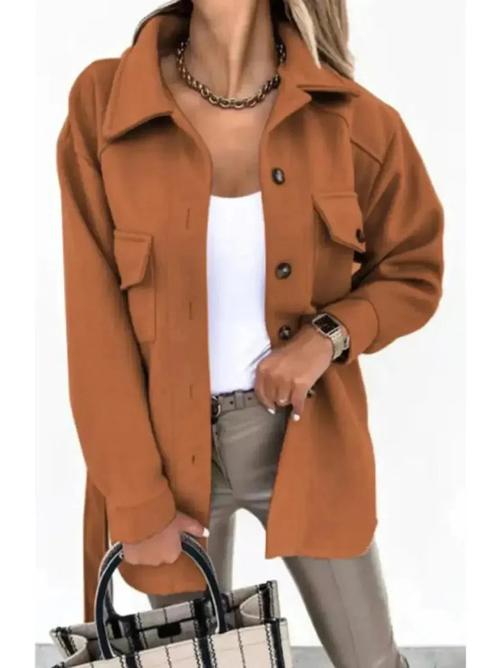 Women's Oversized Button-Front Jacket with Patch Pockets