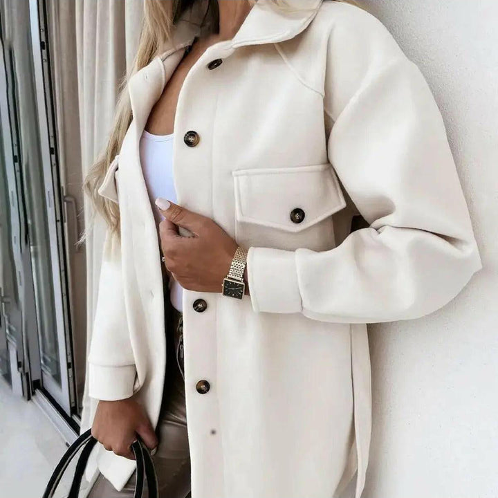 Women's Oversized Button-Front Jacket with Patch Pockets