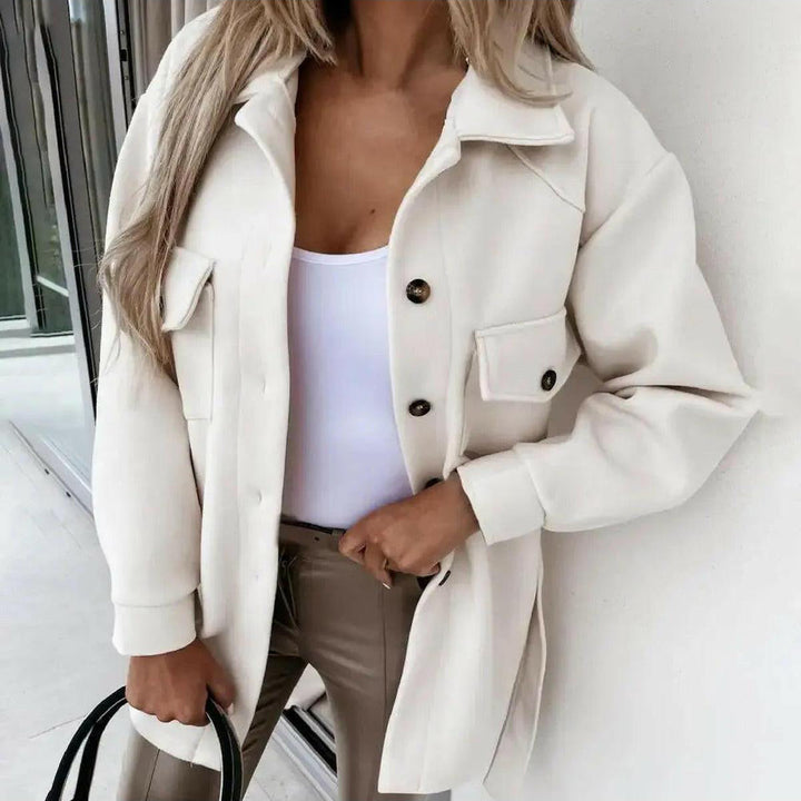 Women's Oversized Button-Front Jacket with Patch Pockets