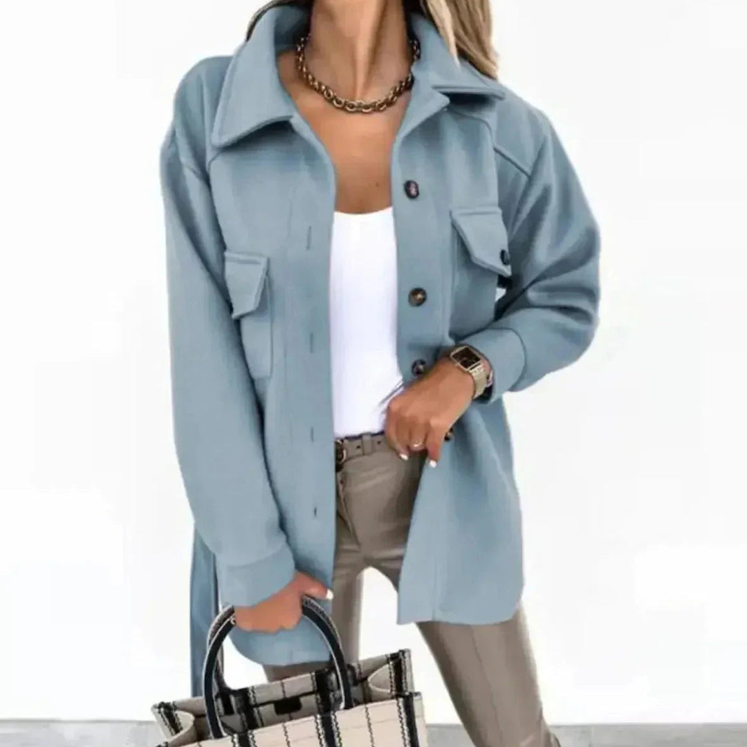 Women's Oversized Button-Front Jacket with Patch Pockets