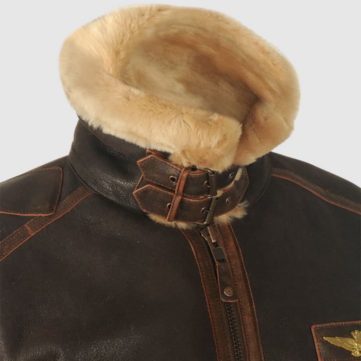 Men's Aviator Winged-Emblem Leather Jacket