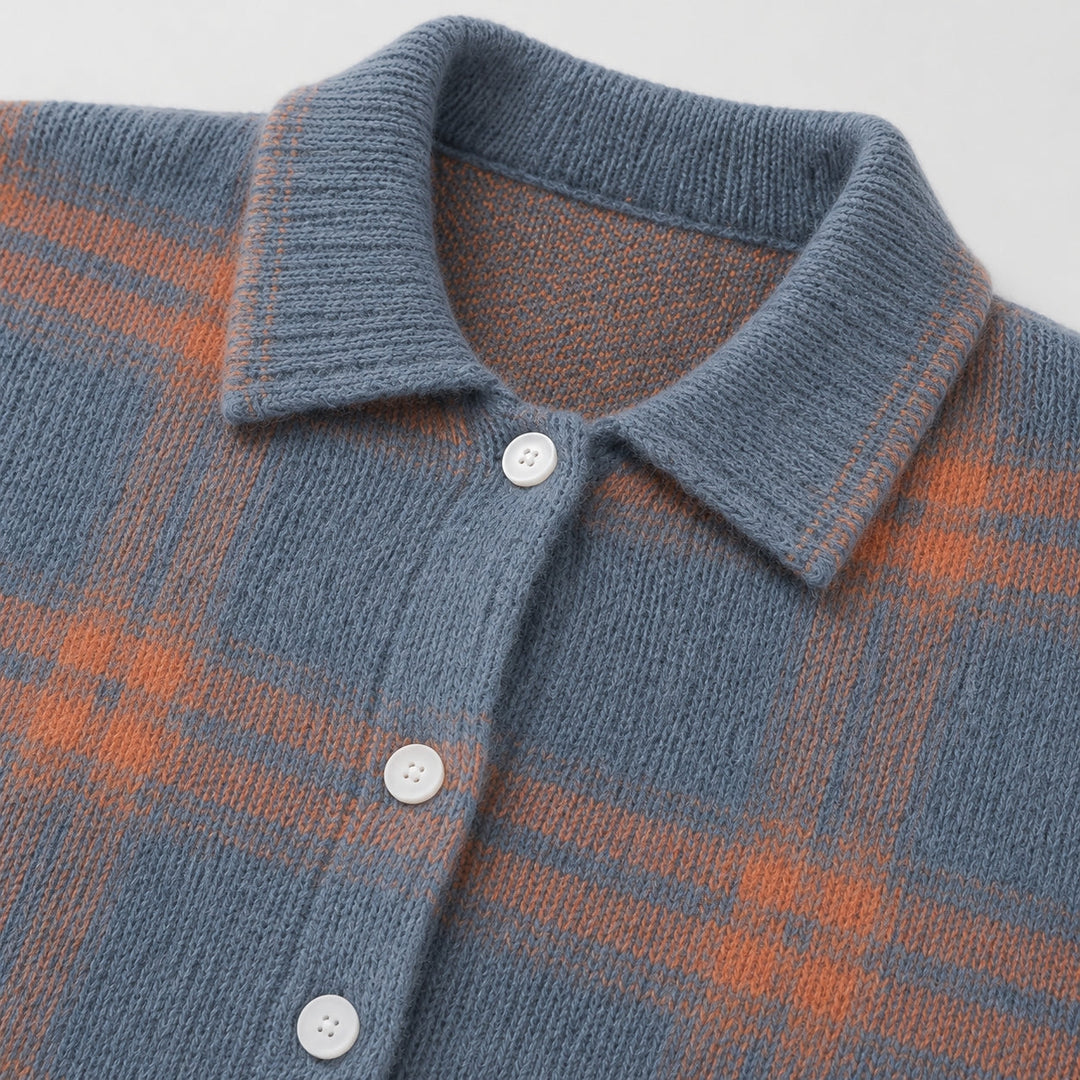 Women's Plaid Button-Up Cardigan Shirt with Ribbed Hem