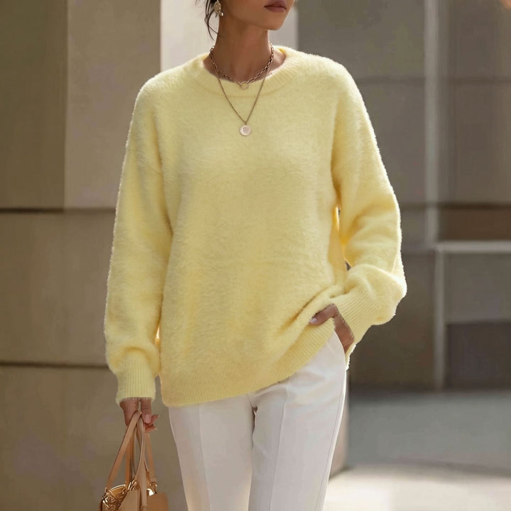 Women's Cozy Fuzzy Crew Neck Relaxed Sweater