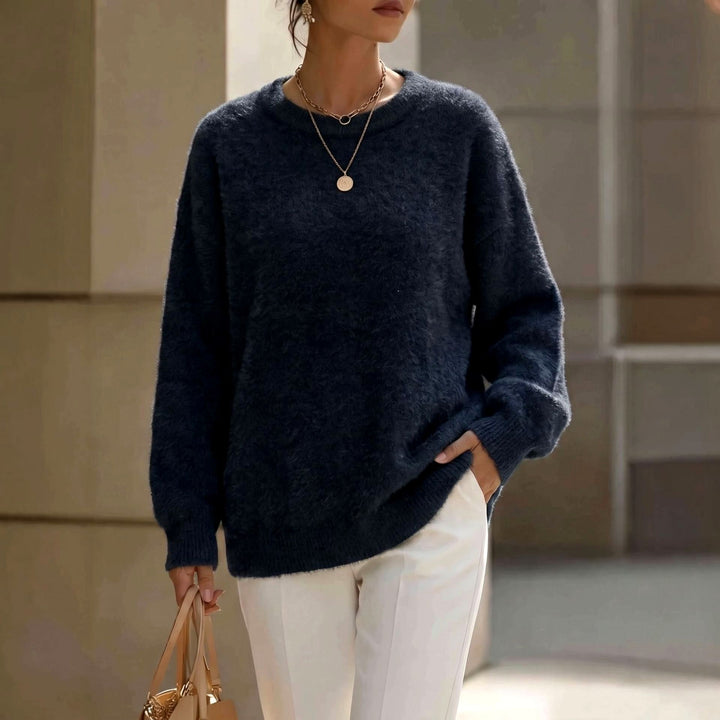 Women's Cozy Fuzzy Crew Neck Relaxed Sweater