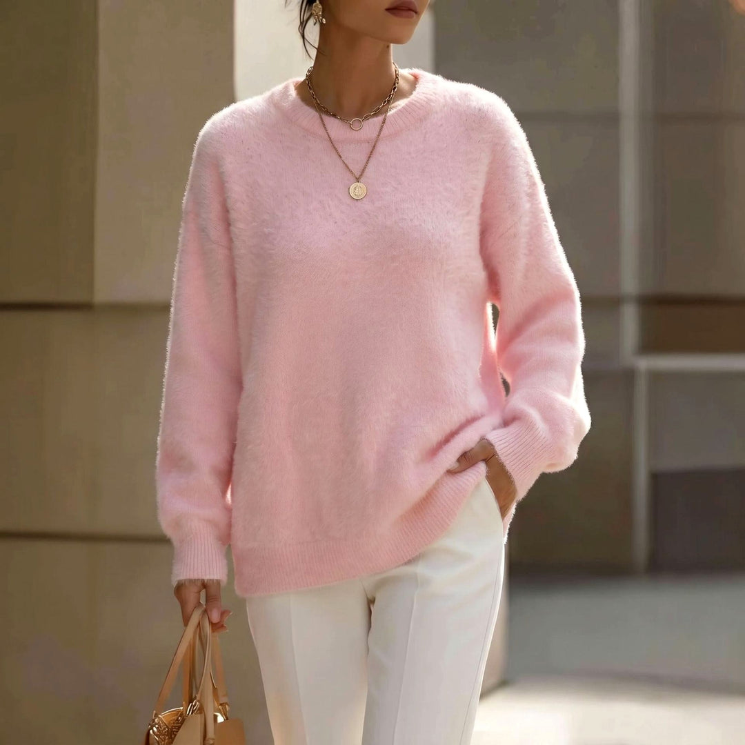 Women's Cozy Fuzzy Crew Neck Relaxed Sweater
