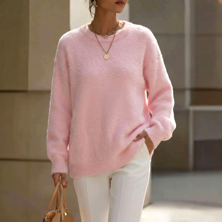 Women's Cozy Fuzzy Crew Neck Relaxed Sweater