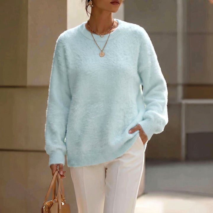 Women's Cozy Fuzzy Crew Neck Relaxed Sweater