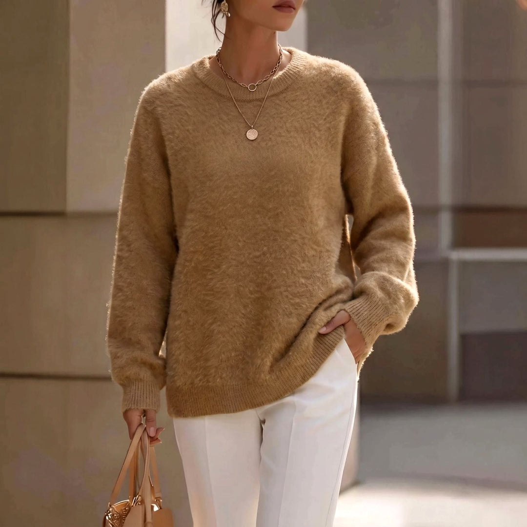 Women's Cozy Fuzzy Crew Neck Relaxed Sweater