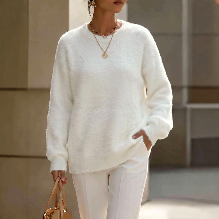 Women's Cozy Fuzzy Crew Neck Relaxed Sweater