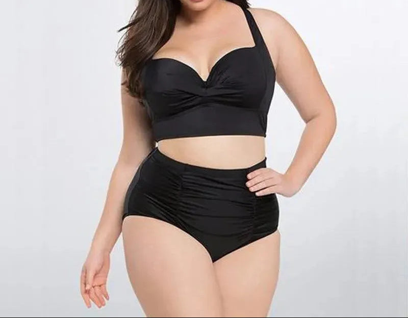 Alina | Women's Black Halter Top High Waist Bikini Set