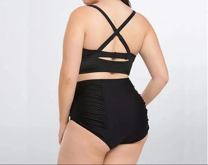 Alina | Women's Black Halter Top High Waist Bikini Set