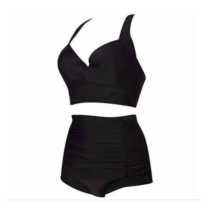 Alina | Women's Black Halter Top High Waist Bikini Set