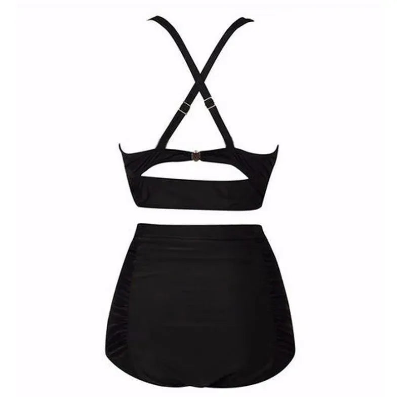 Alina | Women's Black Halter Top High Waist Bikini Set