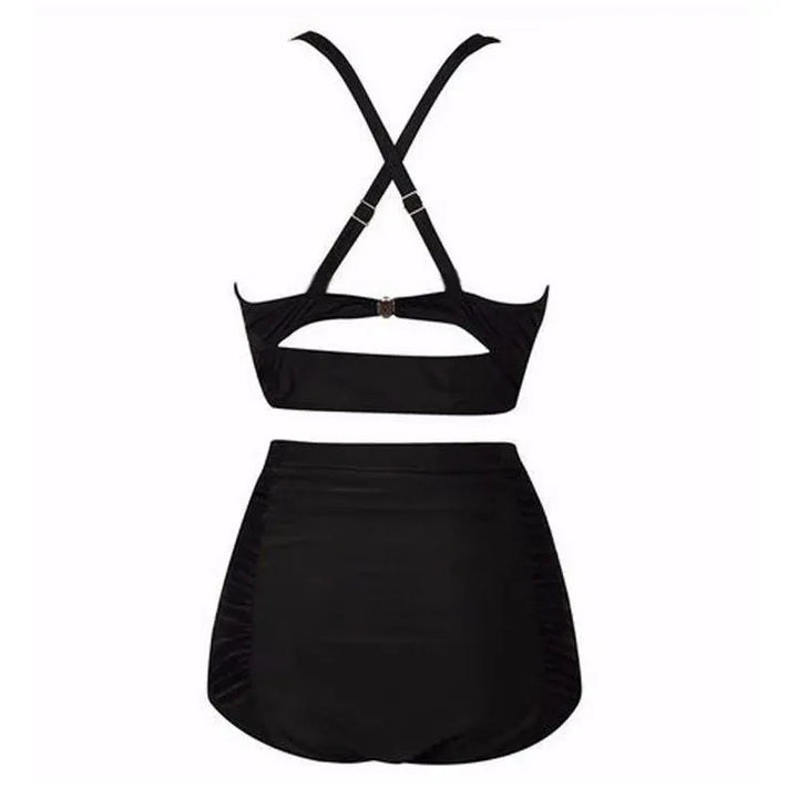 Alina | Women's Black Halter Top High Waist Bikini Set