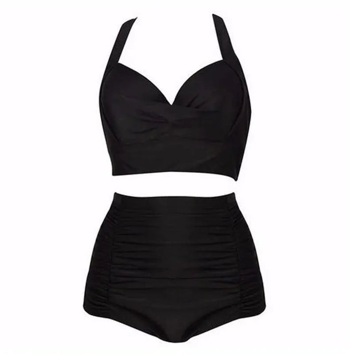 Alina | Women's Black Halter Top High Waist Bikini Set