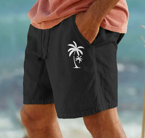 Men's Summer Shorts with Palm Embroidery for Casual Style