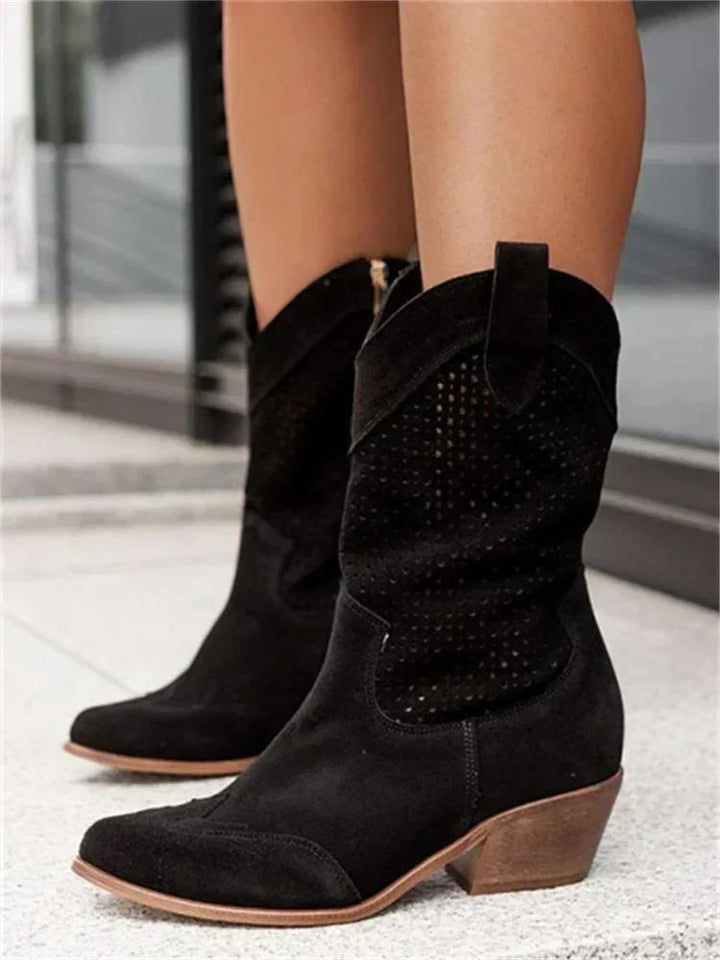 Women's Perforated Western Style Ankle Boots