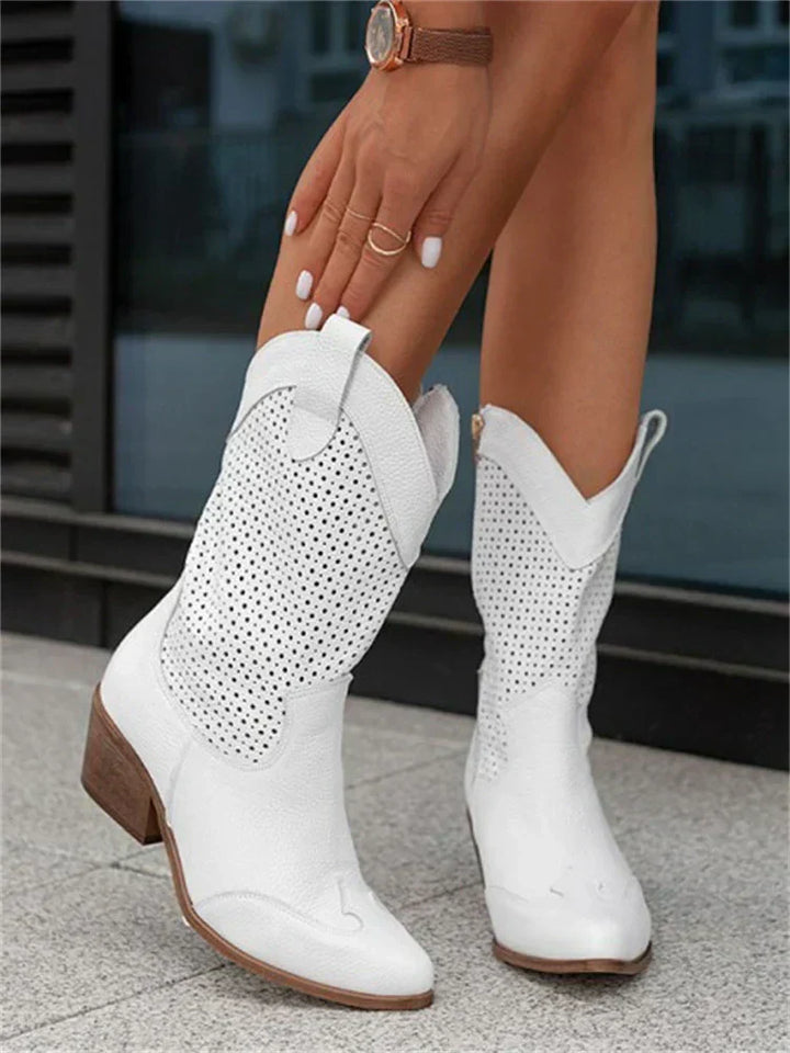 Women's Perforated Western Style Ankle Boots