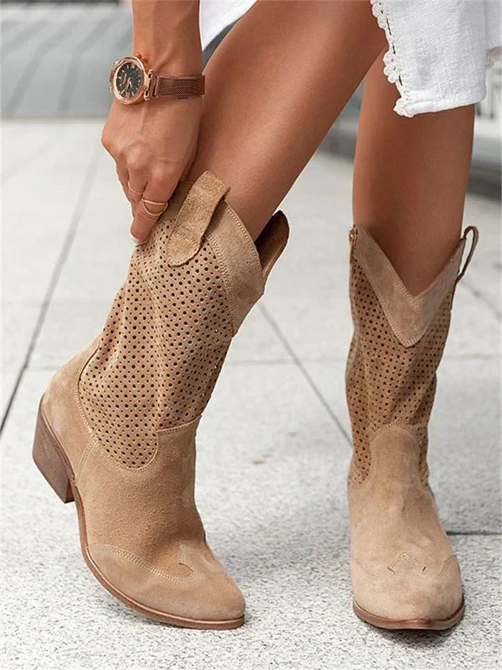 Women's Perforated Western Style Ankle Boots