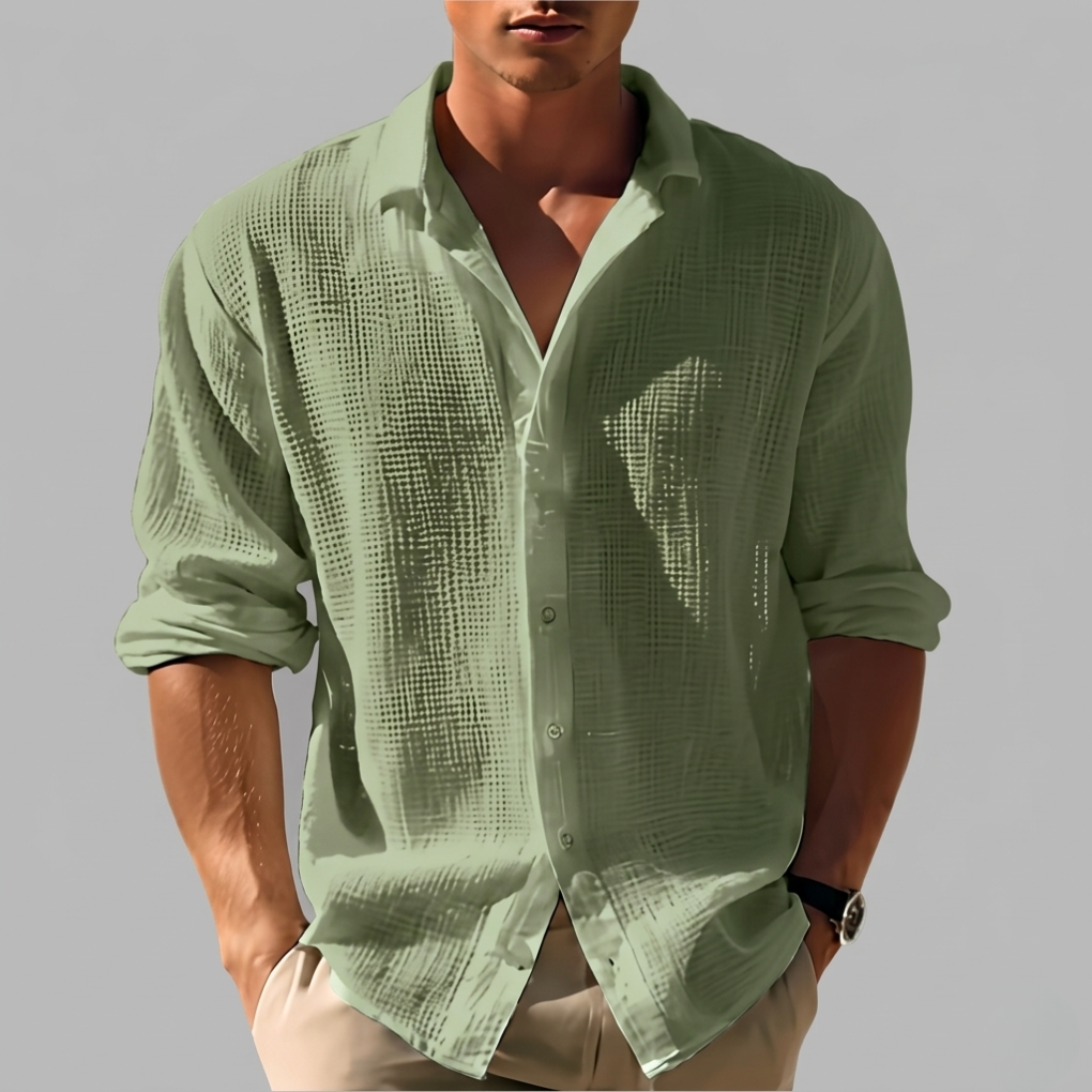 Men's Breathable Textured Button-Up Shirt