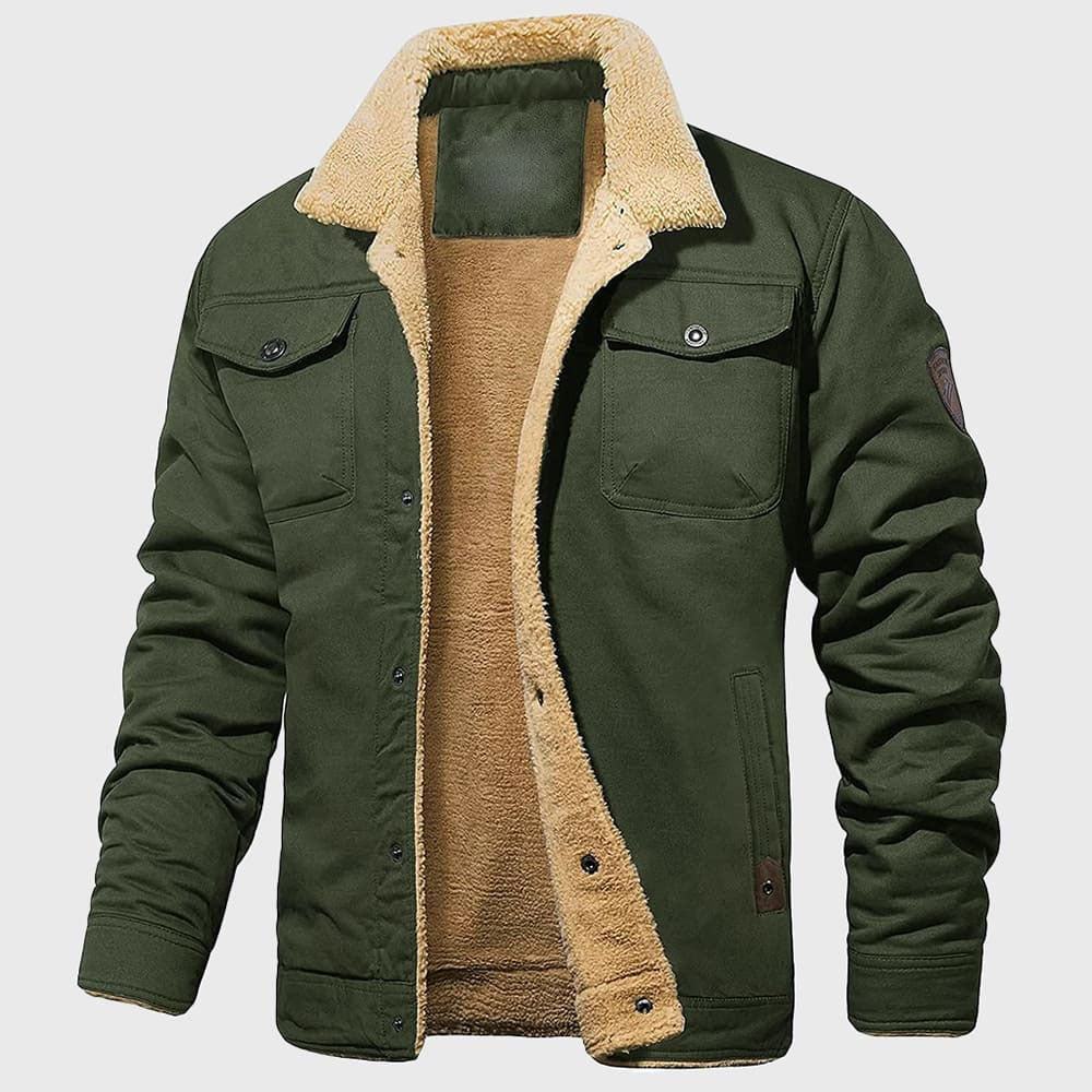 Men's Sherpa-Lined Bomber Jacket with Chest Pockets