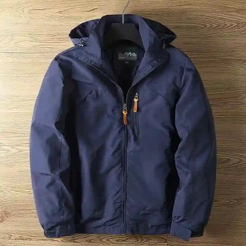 Men's Hooded Windbreaker Jacket with Drawstring Adjustment