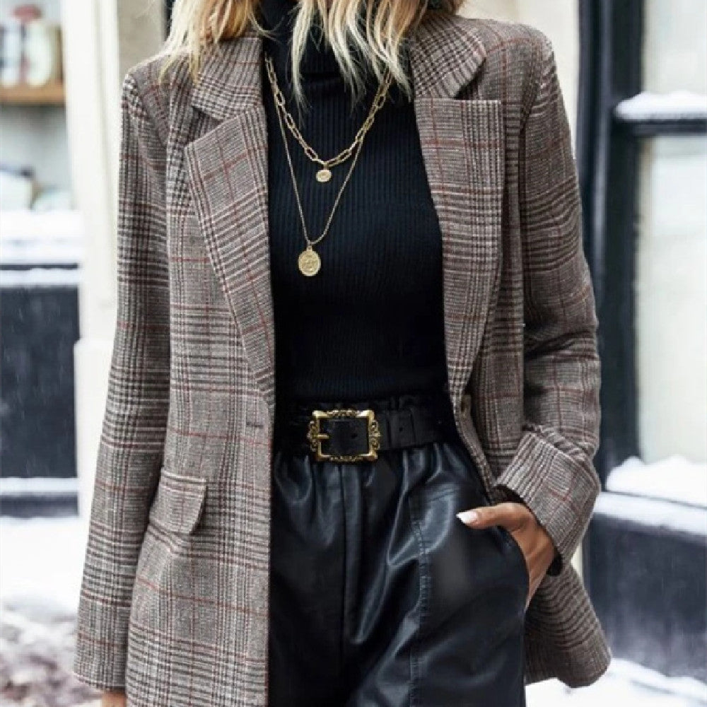 Women's Plaid Single Button Jacket