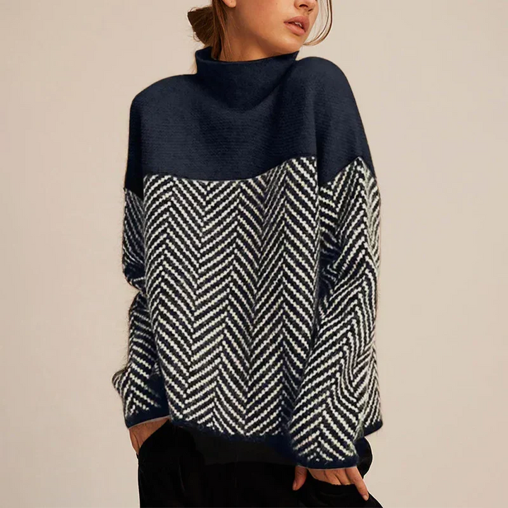 Women's Chevron Turtleneck Sweater with Elegant Knit Texture