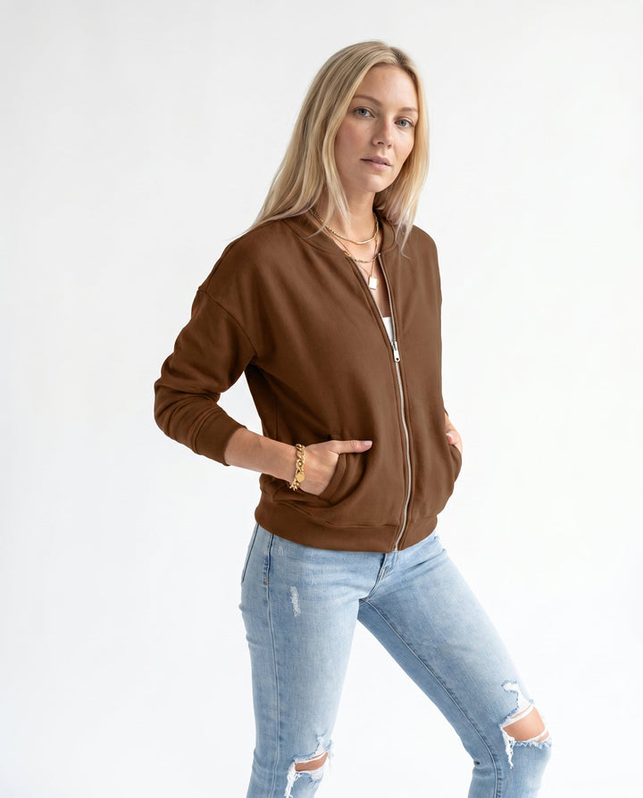 Women's Lightweight Bomber Jacket – Zip Closure for Casual Wear