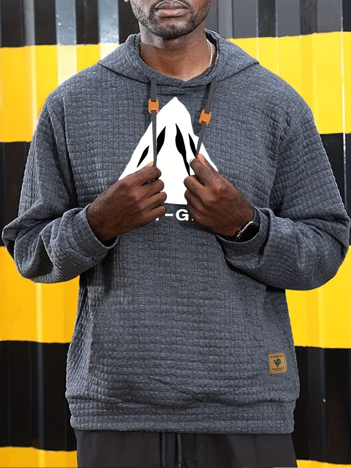 Men's Waffle Pattern Solid Hoodie, Casual Pullover Sweatshirt with Pocket