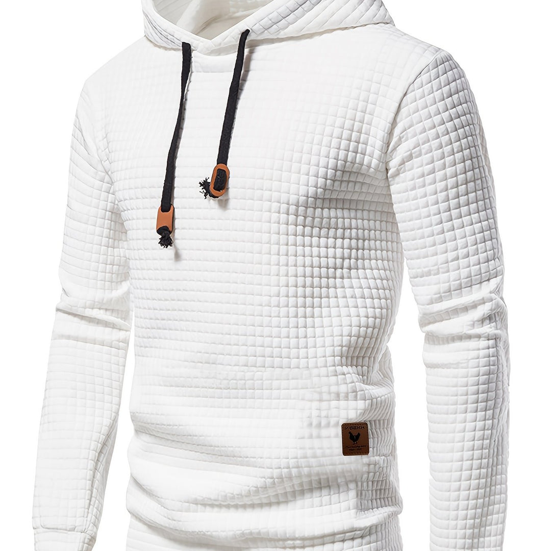 Men's Waffle Pattern Solid Hoodie, Casual Pullover Sweatshirt with Pocket