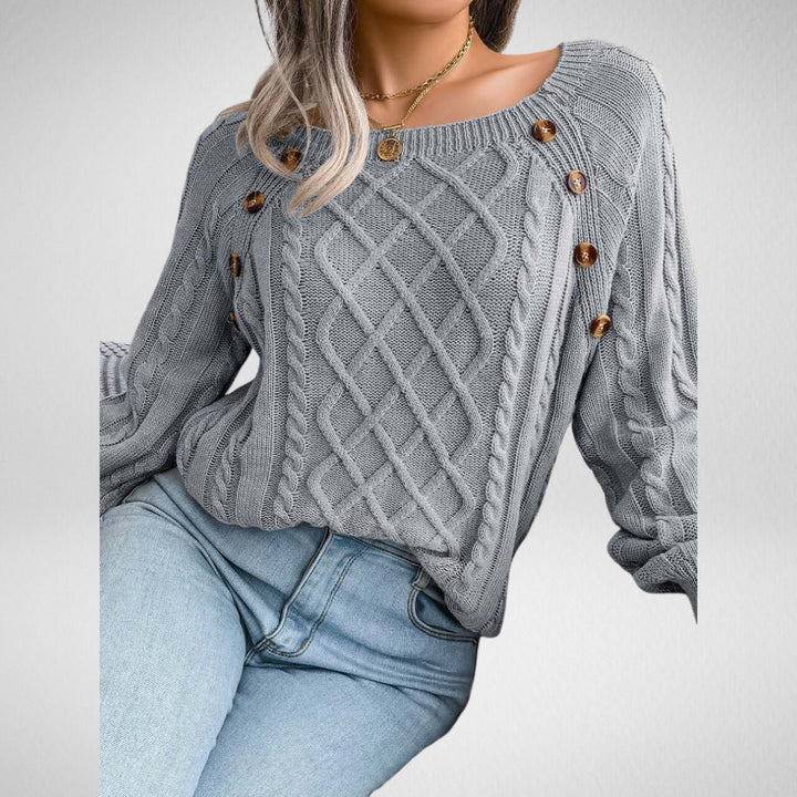 Women's Cable Knit Sweater with Button Detail