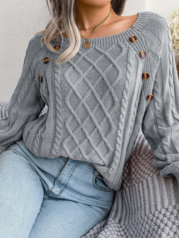 Women's Cable Knit Sweater with Button Detail