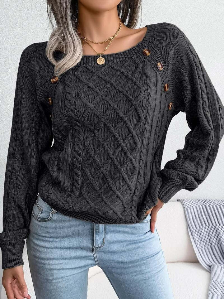 Women's Cable Knit Sweater with Button Detail