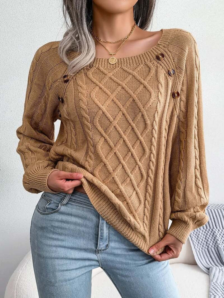 Women's Cable Knit Sweater with Button Detail