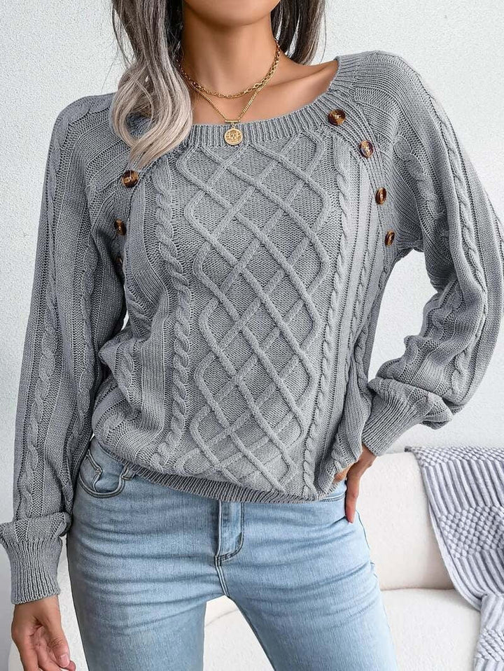 Women's Cable Knit Sweater with Button Detail