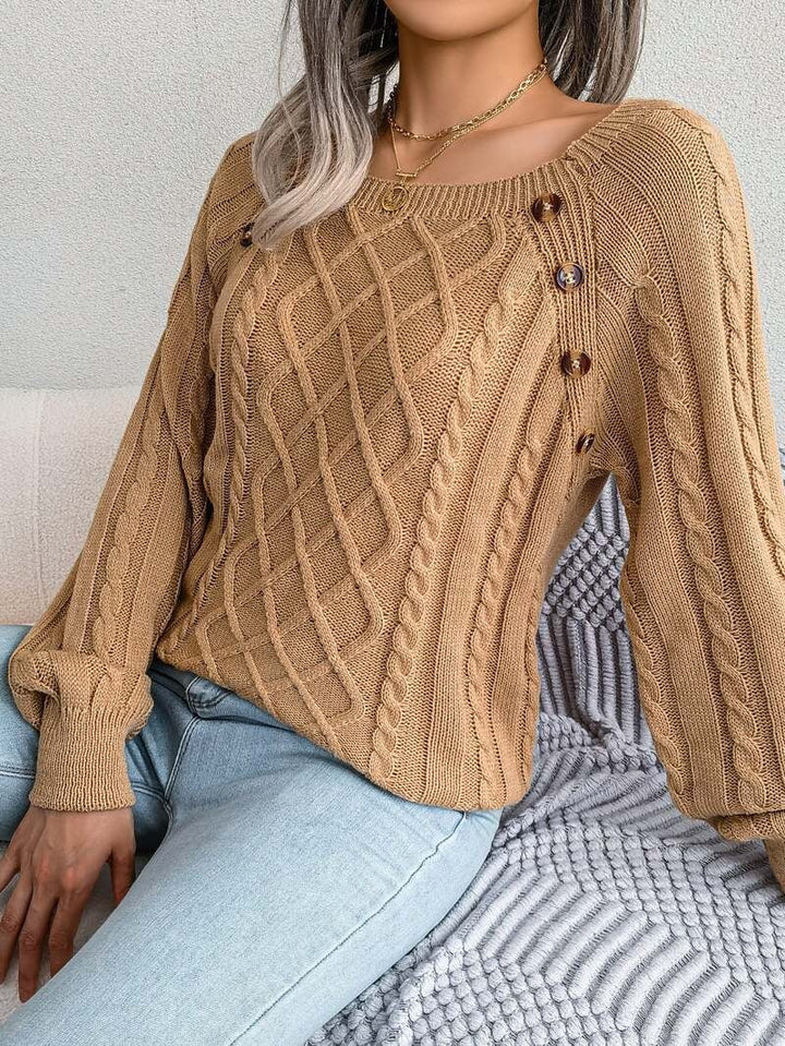 Women's Cable Knit Sweater with Button Detail