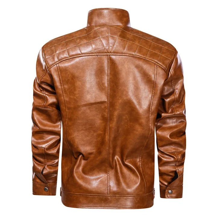 Men's Zip-Up Leather Jacket with Chest Pockets