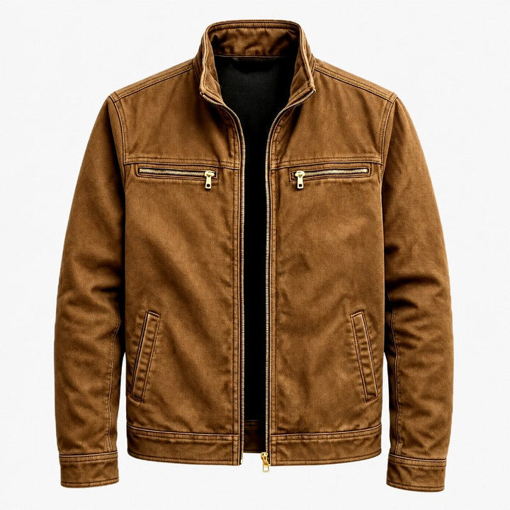 Men's Stand Collar Zip-Up Casual Jacket with Pockets