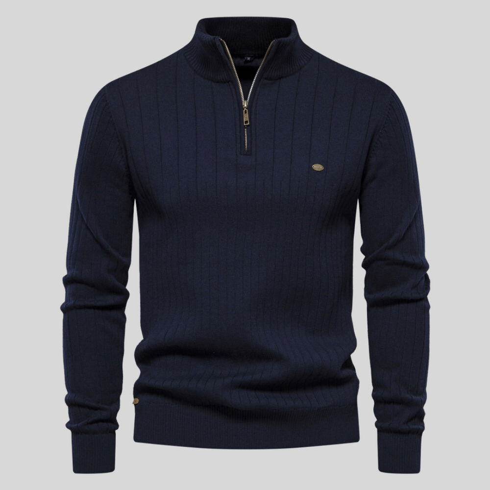 Men's Half-Zip Ribbed Mock-Neck Pullover Sweater