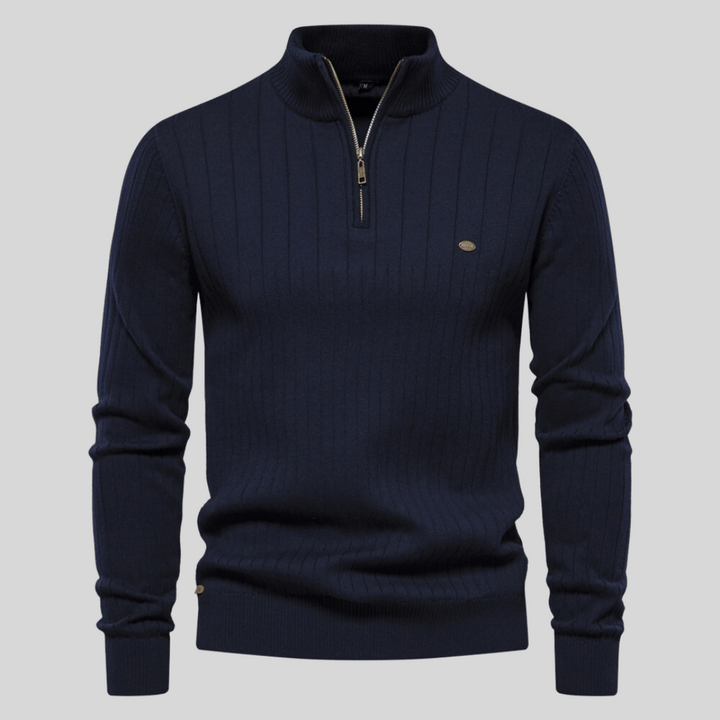 Men's Half-Zip Ribbed Mock-Neck Pullover Sweater
