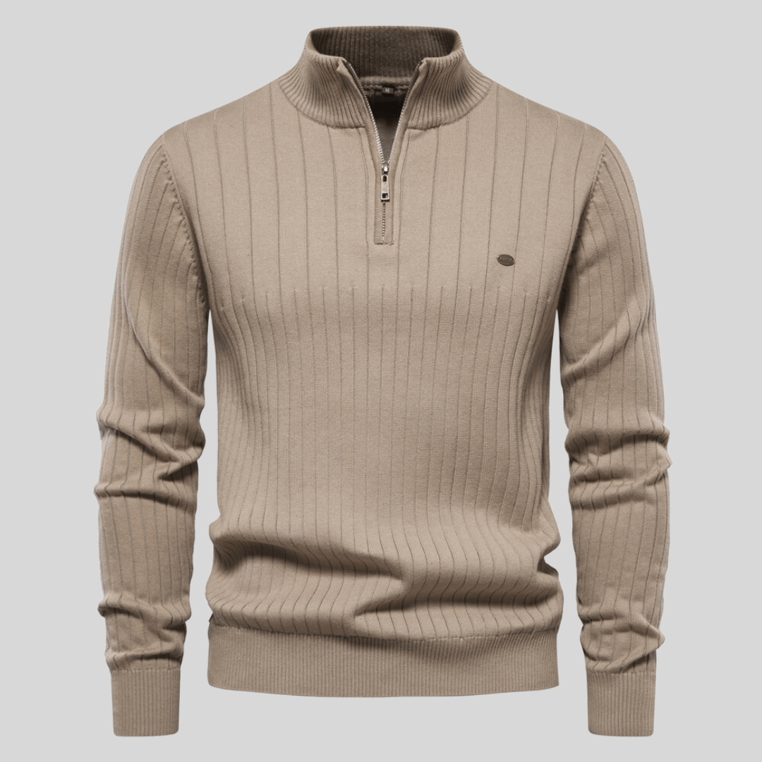 Men's Half-Zip Ribbed Mock-Neck Pullover Sweater