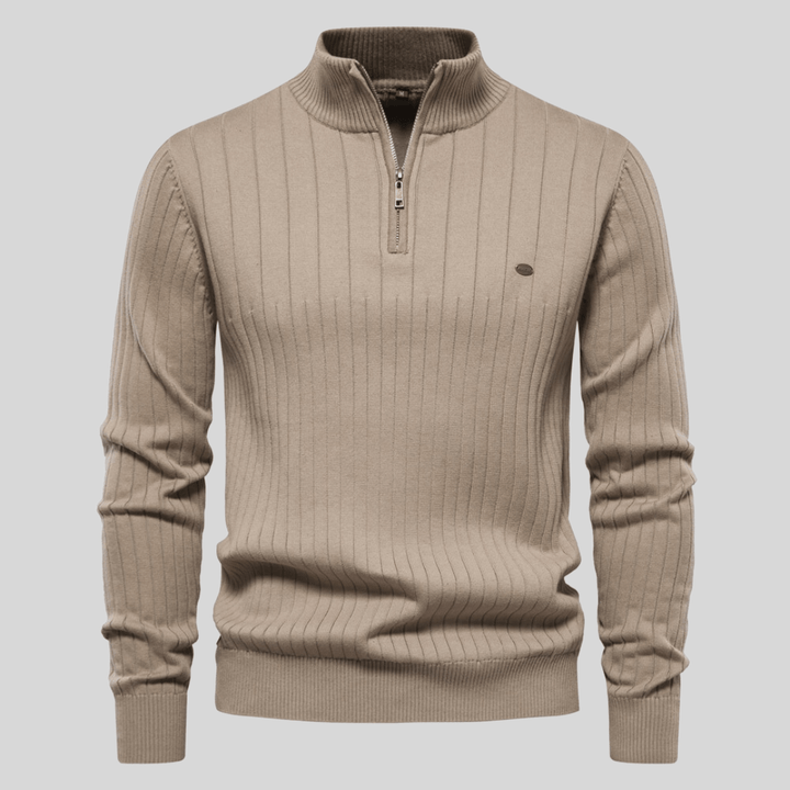 Men's Half-Zip Ribbed Mock-Neck Pullover Sweater